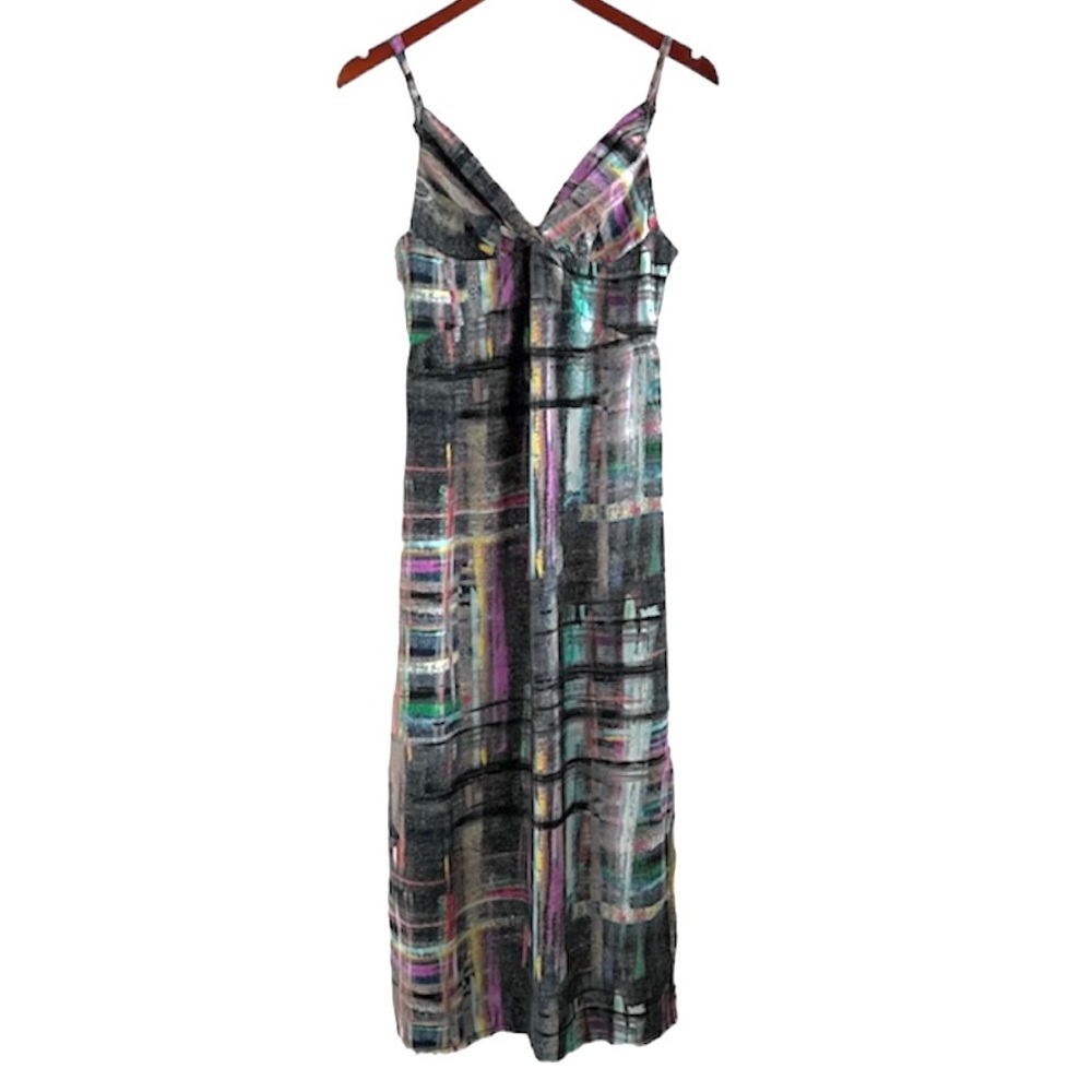 JAMS WORLD  Hula Moon Maxi Slip Dress with Side Slit Multicolor Watercolor Sz L